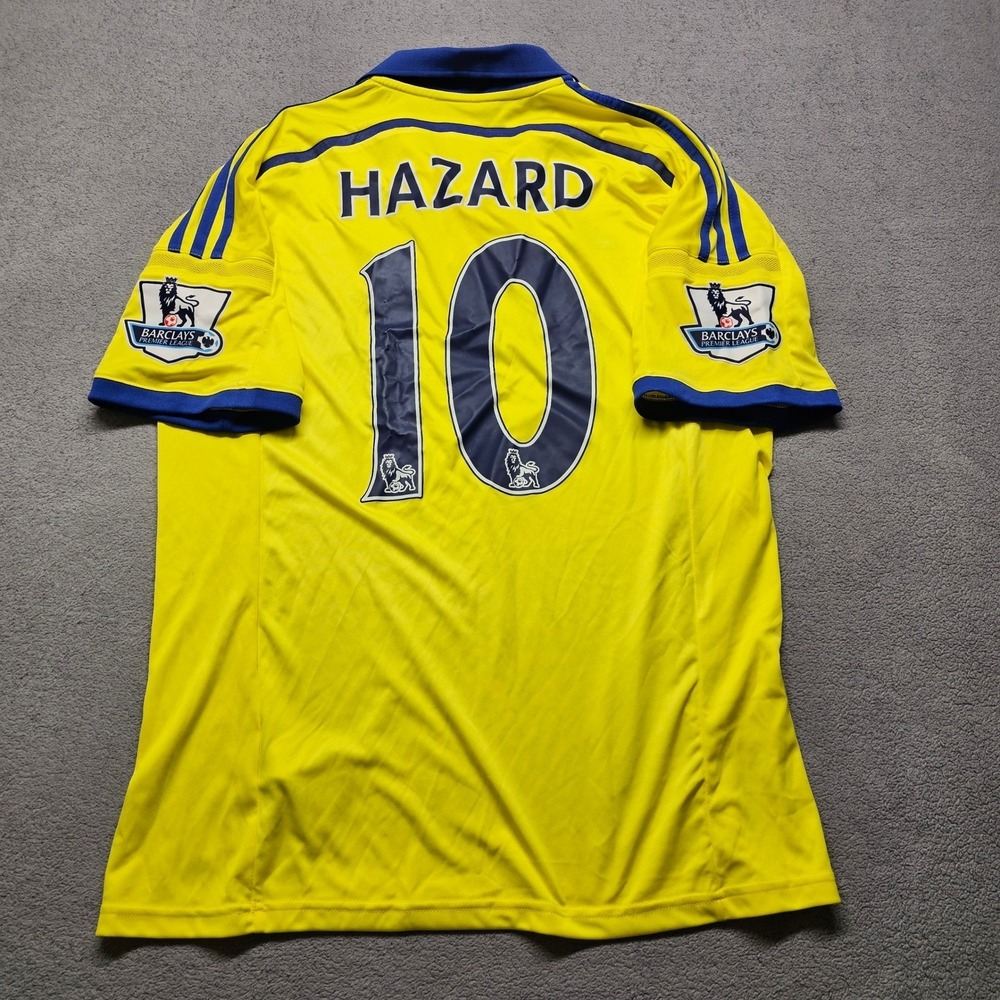 Chelsea 2014-15 Away FC Eden Hazard Jersey Men L Yellow Adidas Samsung Climacool - Picture 2 of 11